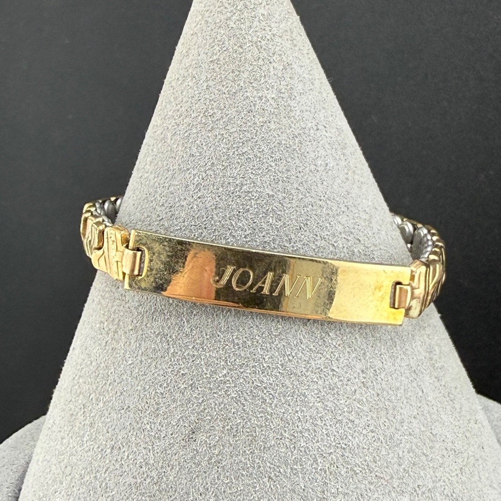 Vintage Estate ID Bracelet Gold Expandable Engraved‎ Joann 5.5 READ